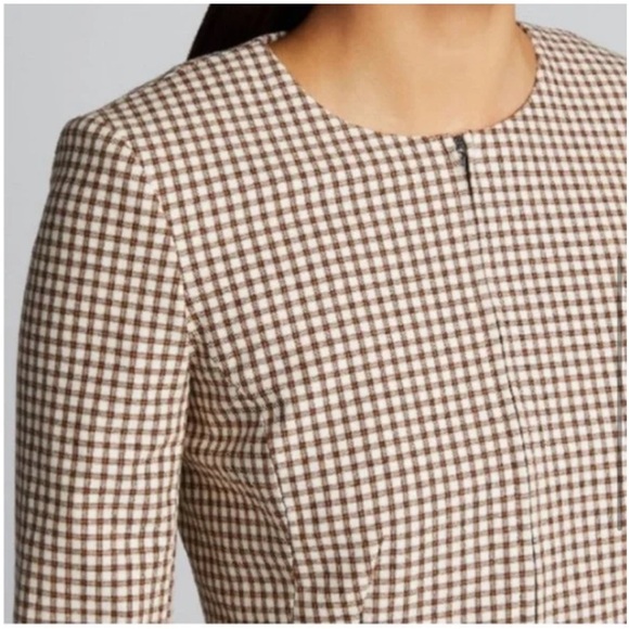 Theory Sculpture Grid Stretch Printed Zip Jacket Ivory Multi Tan Women’s 10 - Picture 3 of 15